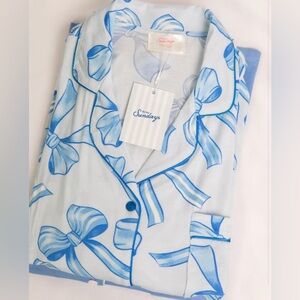 NWT In My Sundays Blue Bow Long Pajama Set - XL